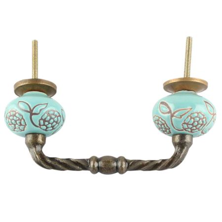 Turquoise Marigold Etched Ceramic Cut Bridge Handle